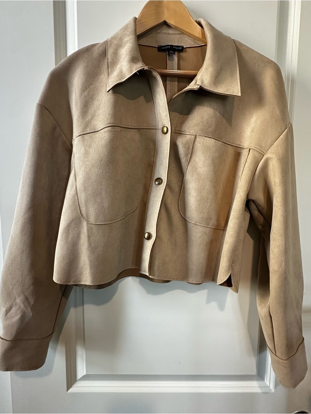Moa Moa Cropped Suede-Look Button Jacket in Beige
